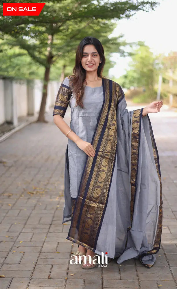 Meera Cotton Salwar Ash shade and Black tone Plus Size salwar